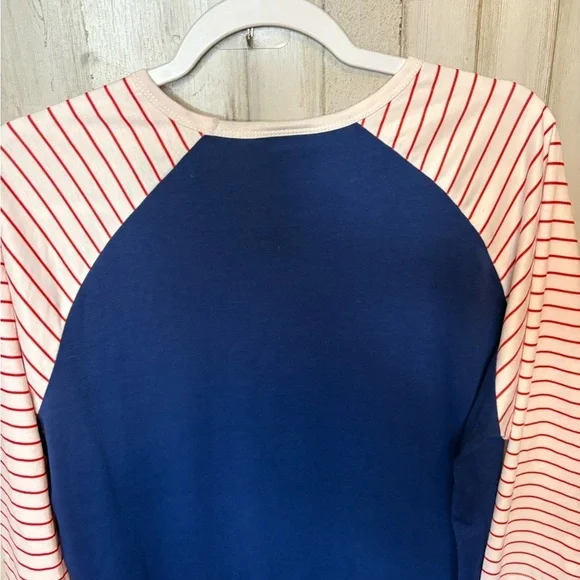 LulaRoe Size L & 3X Blouse Top Blue, Red & White Stripes with Raglan Sleeve - Picture 9 of 14